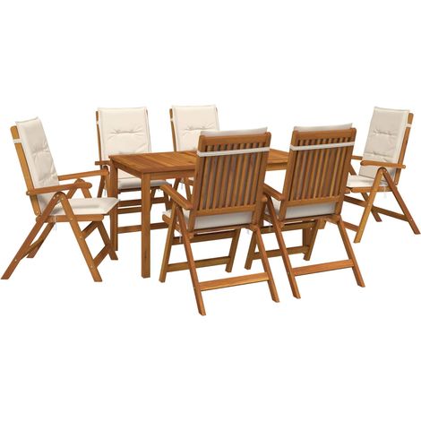 7-Piece Garden Dining Set Natural Solid Acacia Wood vidaXL (1/5)