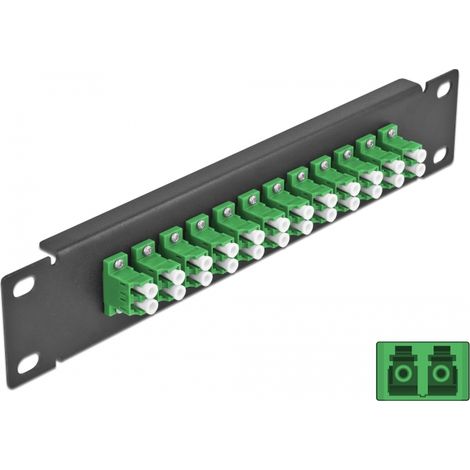 Delock Panel de conexiÃ³n de fibra Ã³ptica de 10 de 12 puertos LC Duplex verde 1U negro