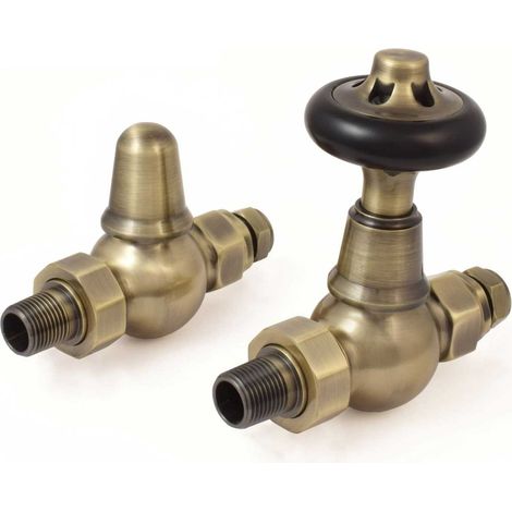 West Admiral Straight Thermostatic Radiator Valve and Lockshield - Antique Brass (1/5)
