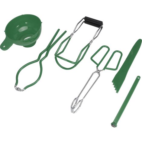 Kit de conserves 6 pièces/ensemble : pinces alimentaires antidérapantes, lève-bocaux, clé à bocaux, lève-couvercles, entonnoir et doseur (vert) (1/5)