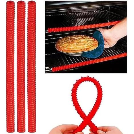 4 protezioni per il bordo del forno in silicone da 35 cm con motivo a spirale. Le protezioni in silicone per il bordo del forno proteggono mani e braccia dalle scottature. Colore rosso. (1/5)
