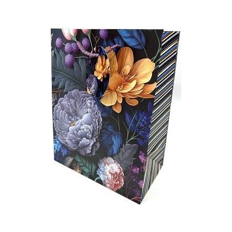 Borsa decorativa opaca 18x23x10cm con fiori scuri