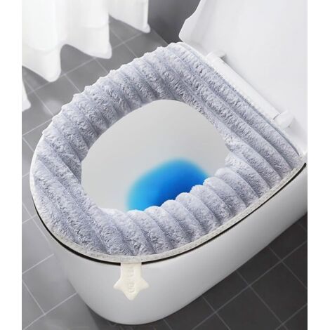 Lot de 2 housses de siège de toilette plus épaisses et douces pour salle de bain, lavables et chaudes, avec fermeture éclair et poignée, compatibles avec la plupart des tailles de couvercles d (1/5)