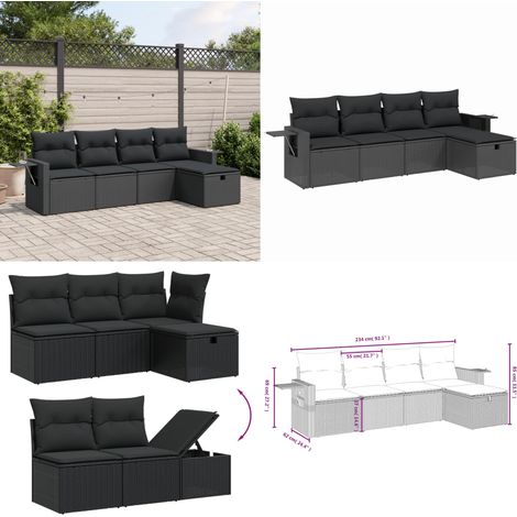 5-tlg. Garten-Sofagarnitur mit Kissen Schwarz Poly Rattan - Gartengestell - Gartenmöbelset - Outdoor-Lounge - Lounge Set - Rattan Sessel - Home & Living (1/5)