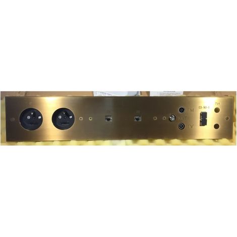 Meljac Multiprise complète - 2 PC+T + 2 RJ45 SPE + 1 TV FM SAT + 1 Fibre Optique + 2 RCA + GR - Bronze - 41x8cm