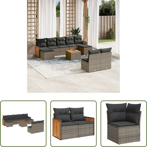vidaXL Gartensessel - 10-tlg. Garten-Sofagarnitur mit Kissen Grau Poly Rattan (1/5)