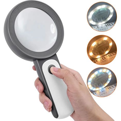 Lupa de mano con 18 luces LED - Lupa de lectura de alta definición 30X, 3 modos de iluminación, ligera y portátil, adecuada para personas mayores, niños, joyeros y aficionados - con paño para lente (g (1/4)