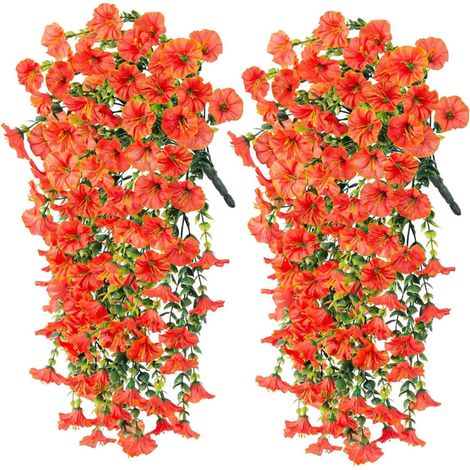 Lot de 2 fleurs artificielles, plantes suspendues extérieur, résistantes UV, plastique durable, décoration jardin balcon (1/5)