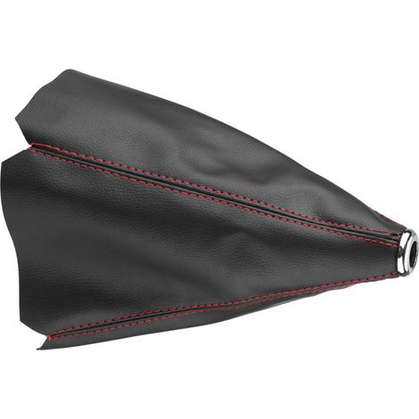 Housse de pommeau de levier de vitesse universelle en cuir PU noir brillant avec soufflet de levier de vitesse et coutures rouges (1/5)