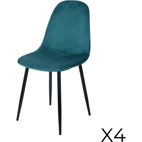 Set von 4 Stühlen LOLY, Sitz und Rückenlehne aus petrolblauem Samt, Struktur aus schwarzem Metall