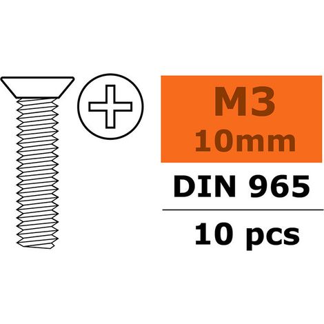 Revtec - Flat Head Screw - M3X10 - Galvanized Steel - 10 pcs