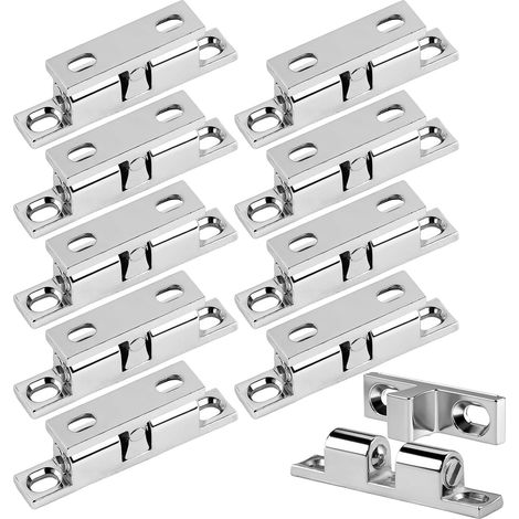 10 Stück Doppelkugelriegel, Doppelkugelriegel aus Messing mit 40 Schrauben, 43 mm Rollenriegel für Schranktüren, Möbeltüren, Türschlösser (Silber)