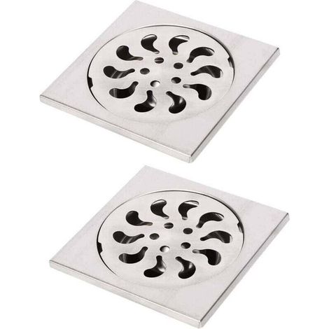 2 pezzi di scarico a pavimento in acciaio inox, griglia quadrata per doccia, filtro per doccia, raccogli capelli per bagno, 90x90x30mm-Crezuo