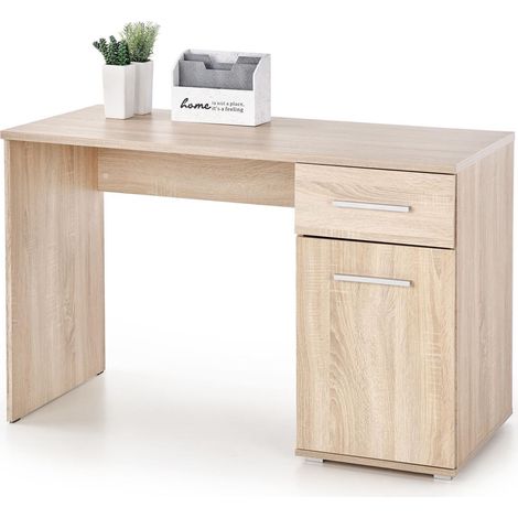 Mesa de oficina Cirveso 114, Roble Sonoma, Con cajones, Con puertas, Número de puertas: 1, Número de cajones: 1, 75x120x55cm (1/2)