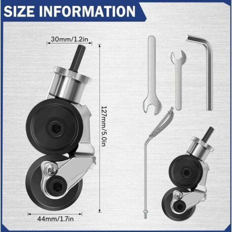Grignoteuse de Tôle, Coupe-plaque de Perceuse Électrique Coupe-grignoteuse Tôle à Double Tête pour Couper de Fer, Acier, Cuivre, Aluminium (Convient pour perceuse au lithium 12V/21V) TRIMEC (1/4)