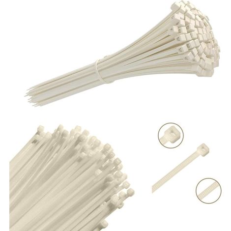 100 Attache Cable Universels BLANC -3.6x200mm- Serre Cable et Collier de Serrage Plastique – Solution de Gestion de Câbles Efficace et Robuste - Attaches Cable Blanc de Haute Qualité