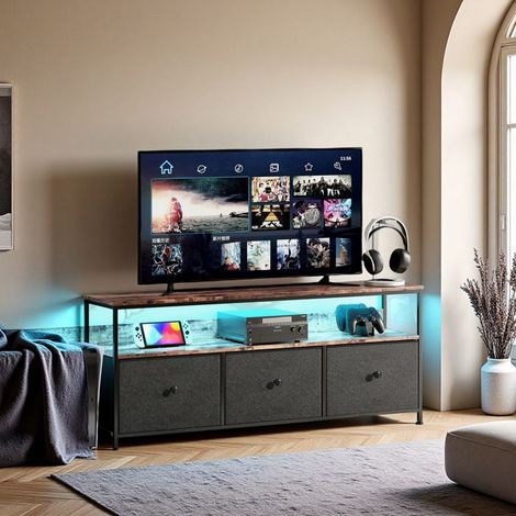 Mobile TV LED - Stile retrò - PU - Pannelli di particelle - 3 cassetti 1 ripiano - Mobile di stoccaggio - 137x29x57 cm - Nero