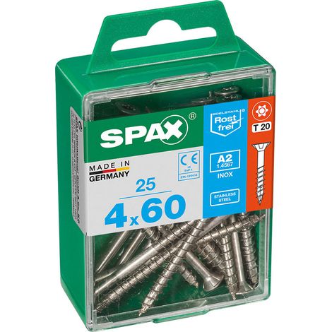 Boîte 25 Unités. Vis A Bois Spax Cab. Plat Inox A2 4.0x60mm Spax (1/2)