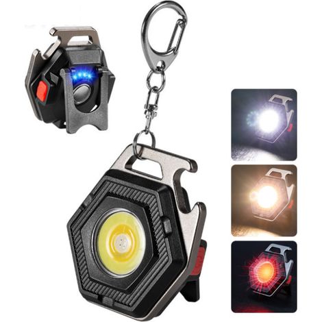 Mini Lampe de Travail à Del Lampe de Poche LED Rechargeable Porte-clés Lumineux avec Base magnétique, Lampe Multifonction pour l'autodéfense, la mécanique, Le Camping (1/5)