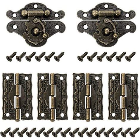 CCYKXA 2Pcs Vintage Antique Latches, Antique Decorative Box Lock Hasp with 4 Hinges and 28 Screws for Decorative Cabinet Cupboard Box (1/3)