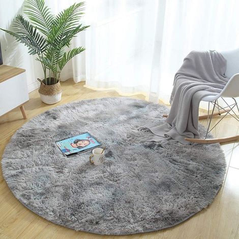 Teppich Rund Flauschig Rutschfest Groß Hoher 100 cm (Rund) ◗ grau Weiß (1/5)