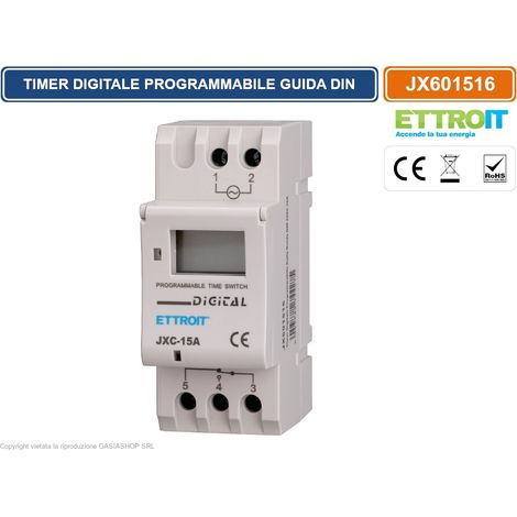 ETTROIT JX601516 TIMER DIGITALE SU GUIDA DIN PROGRAMMABILE 8 PROGRAMMI AC 220V 16A (1/4)