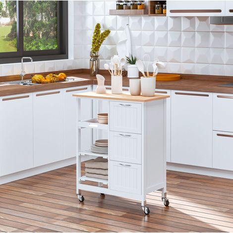Carrello da cucina 67x37x87 cm in MDF e legno bianco, con contenitore FloraGrace (1/5)