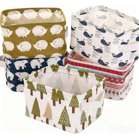 4-teiliges Schreibtisch-Organizer-Set mit kleinen Blumenmustern, wasserabweisendes Baumwollleinen, praktischer Schreibtisch-Organizer mit Griffen, Aufbewahrungsbox für Büro und Zuhause, verschiedene D (1/5)