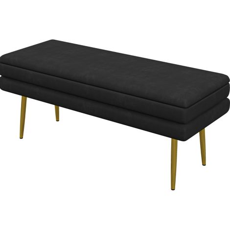 Banco arcón acolchado de terciopelo negro, patas de acero dorado, 100 x 37,5 x 42 cm MODENUIT (1/5)