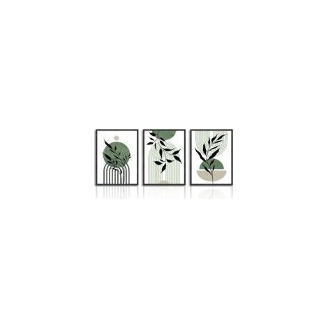Boho-Wandbild in Salbeigrün, minimalistisches abstraktes geometrisches botanisches Wanddekor, modernes Poster für Wohnzimmer, Schlafzimmer, Badezimmer, 30 x 40 cm, ungerahmt, 3er-Set (1/5)