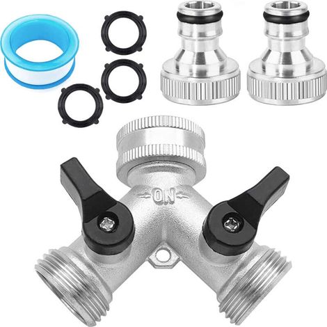Tuyau d\'arrosage Splitter, 2 Voies Robinet de Jardin Robinet 3/4" Y Raccord de Tuyau pour Robinet d\'extérieur avec connecteurs et rondelles (1/4)