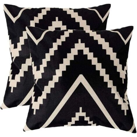 Modern Geometric Cushion Cover Black and Beige 45x45cm, Contemporary Style for Sofa and Bed Set of 2 (1/4)