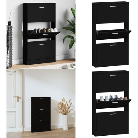 Mueble zapatero madera contrachapada negro 59x17x108 cm - Estantería para zapatos - Armario para zapatos