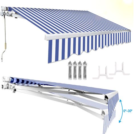 Wolketon 2.5x2m Store Banne manuel pour terrasse Toile premium 280g/m² Auvent d'Abri Manuel en Aluminium et Tissu Resistant aux UV Bleu Beige