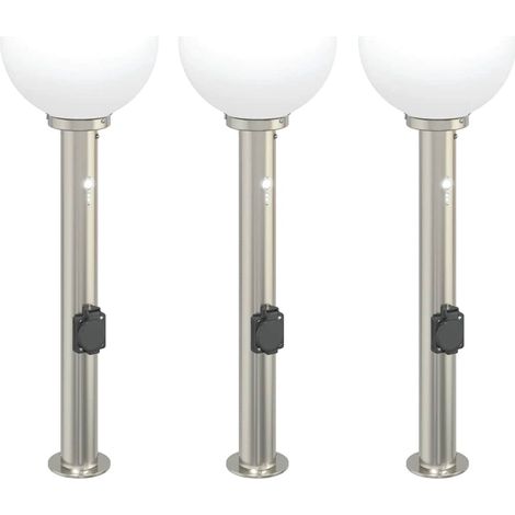 Bornes lumineuses avec détecteur et prise lot de 3 80 cm acier inoxydable IP44 vidaXL