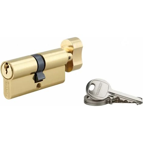 Cylindre de serrure à bouton SA, 35Bx35mm, anti-arrachement, laiton, 3 clés - (1/2)