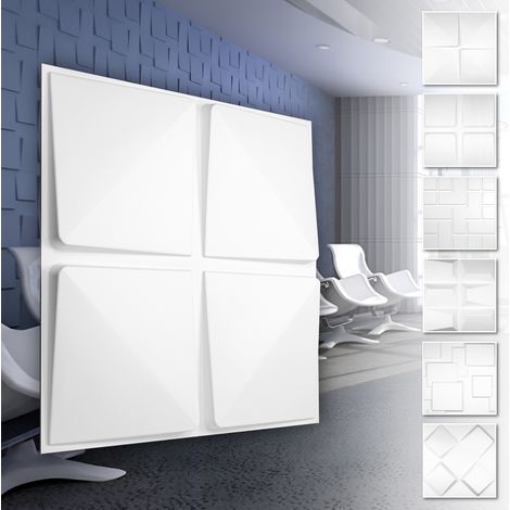 3D Wandpaneele aus PVC Kunststoff - weiße Wandverkleidung mit 3D Optik - Cube Motive: 3 qm  12 Platten, HD032