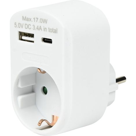 Prise murale avec ports USB-A et USB-C, blanche, adaptateur 16 A avec 2 ports USB (1/5)