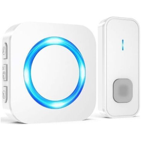 Sonnette sans Fil Exterieur Étanche, Longue Portée 400M de Carillon Electronique Kit avec Récepteurs Enfichables, 55 Mélodies au 5 Niveaux Volumes pour Maison, Indicateur LED, Blanc (1/5)