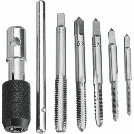 5Pcs Metric Hand Straight Flute Taps Assortment M3 M4 M5 M6 M8 with 1Pc Adjustable Wrench, Steel Thread Tap Set with T-Handle Wrench for Thread Insert