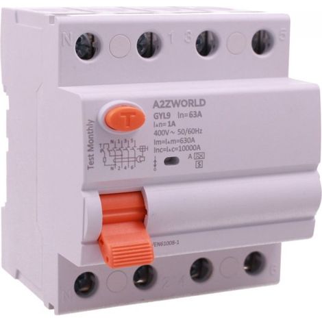 RCCB Interruttore Differenziale Selettivo Tipo S Classe A 1000mA/1A 3P+N 4M 10kA AC 380V IP20 Elettromeccanico IEC61008-1 GYL9, Corrente Disponibili 63A 100A (63A)