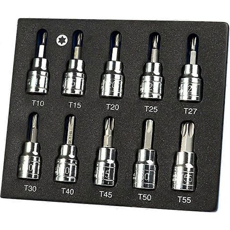 10 clés à pipe 3/8 jeu de douilles Torx T10-15-20-25-27-30-40-45-50-55 CRV (1/5)
