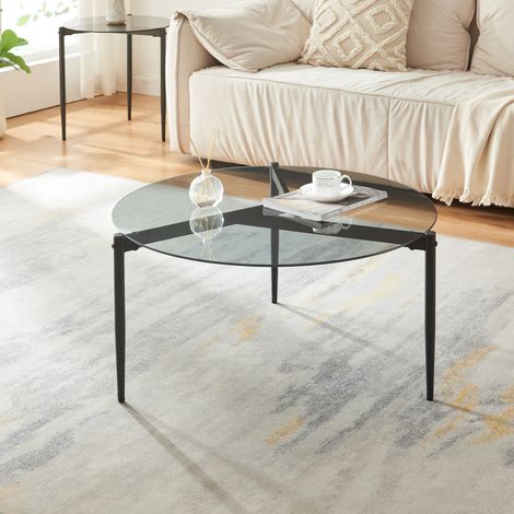 Couchtisch Ulökantaa Ø80x40 cm Rauchglas, grau [en.casa]