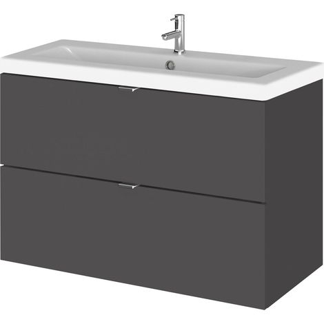 Alrewas Contemporary 2 Drawer Wall Hung Vanity Unit with Basin, Gloss Grey, 800mm