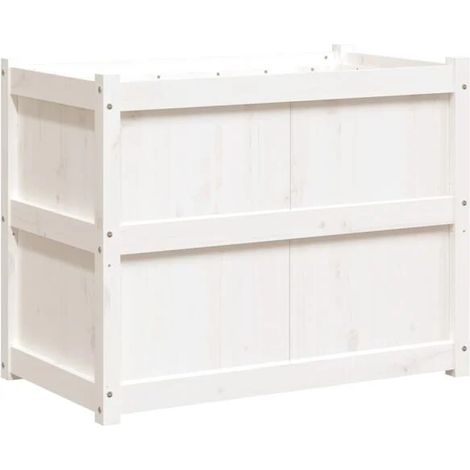 Pot de fleurs blanc, dimensions 90x50x70 cm, en bois de pin massif. (1/5)