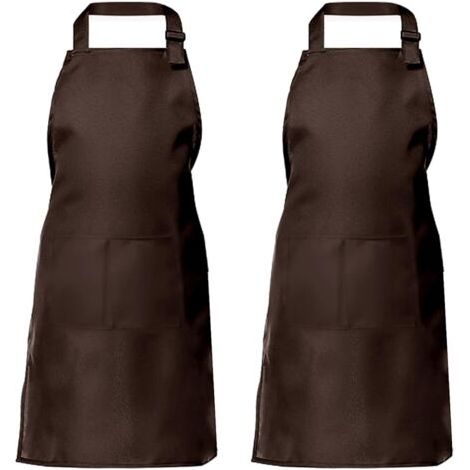 Tablier de cuisine deux pièces pour hommes et femmes, tablier de ménage porte-outils avec 2 poches pour griller, couleur café (1/5)