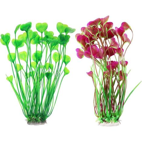 2 Pièces Artificielles en Plastique pour Décoration D'aquarium ,Grandes Plantes D'aquarium Plantes Artificielles pour Ornements D'aménagement Paysager D'aquarium 40 cm de haut, Vert+Vin Rouge-Fei Yu (1/5)