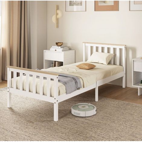 Letto singolo in legno bianco con spazio contenitore e 15 doghe (1/5)