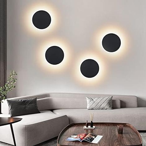 Applique Murale Rond - LED 7 W - Température de Couleur 3000 K - Blanc Chaud - Pour Intérieur - Salon Chambre Couloir - Noir (1/5)
