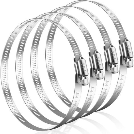 Lot de 4 colliers de serrage pour tuyau 118-140 mm, colliers de serrage en acier inoxydable 304 réglables, assortiment de colliers de serrage pour tuyau de piscine, tuyau d‘aération, tuyau d